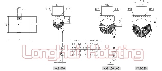 KAB型气动平衡器结构参数图解